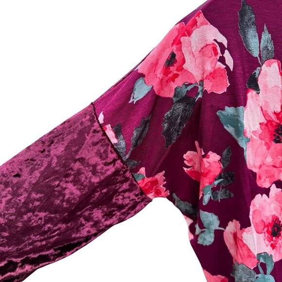 Dazzle Up Velvet Floral Pullover Top 3X Burgundy Pink Hi-Lo Flowy Gypsy Boho - Picture 5 of 12